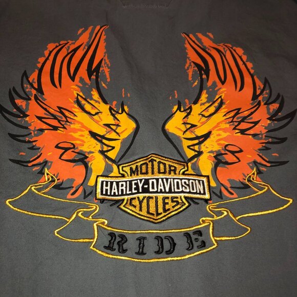 HARLEY DAVIDSON BUTTON WINGS SHIRT SZ XL GRAY BIKER MOTORCYCLE EMBROIDERED MENS - Picture 2 of 5